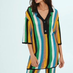 NWT SIMON MILLER X MANGO Bicolor openwork polo shirt Sz L